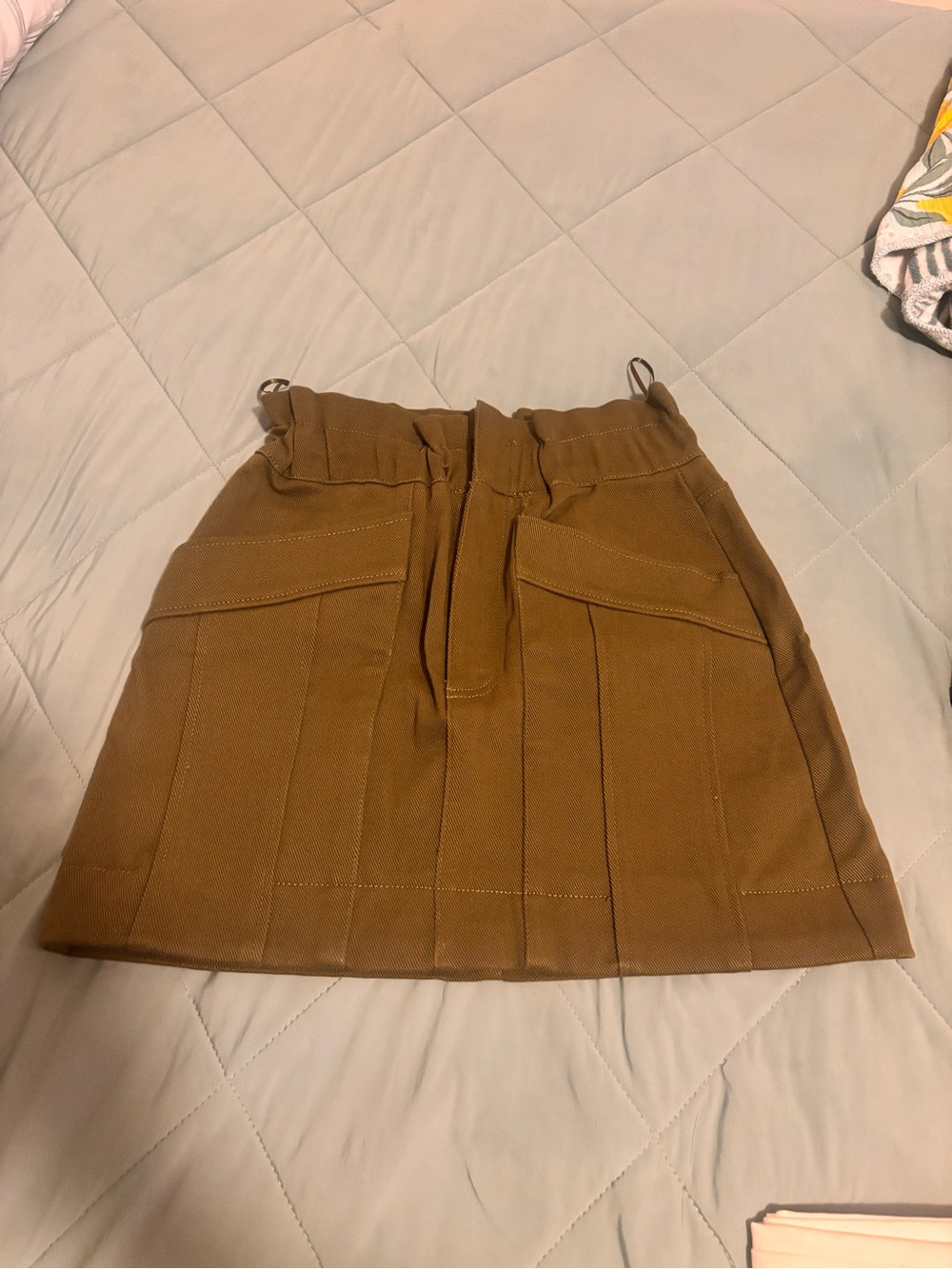 Zara Tan Brown Pleated Mini Skirt with Front Pockets